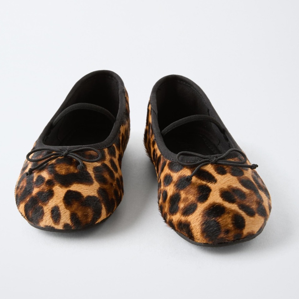 ZARA LEATHER KIDS LEPORDES PRINTITED BALLERINA SHOES - Picture 3 of 8